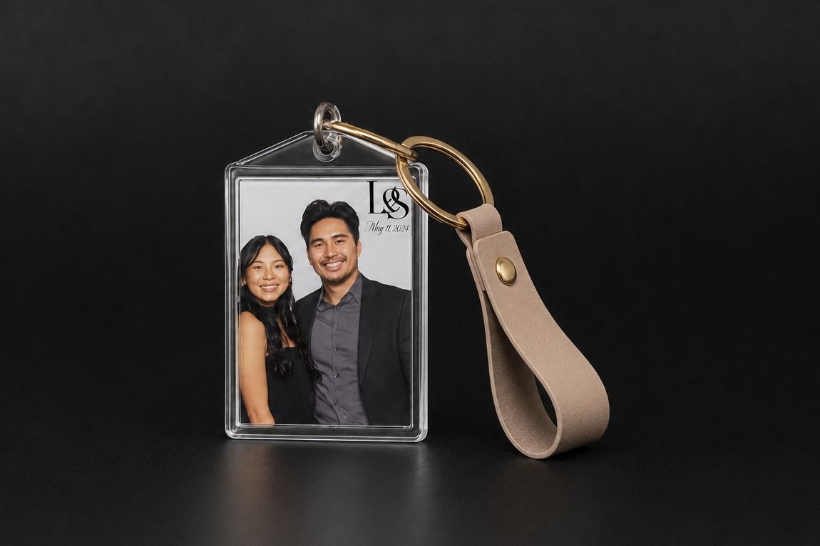 Keychain keepsake, product shot on a black background